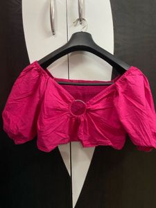 Hot pink puff sleeve top