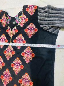 Black Color Self Embroidery Kurat