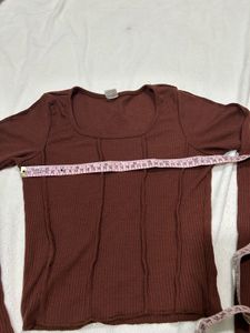 SSS Brown Cropped Top With Long Sleeves