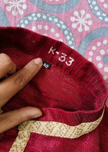 Gold Sleeveless Jacket With Rad Kurta &amp; Pajama