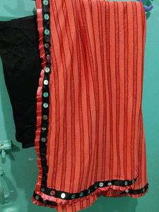 Coral Striped Saree