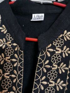 Black Woolen Warm Kurta with Gold Embroidery