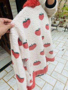 Cute Apple Print Fleece Cardigan