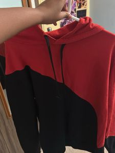 Red &amp; Black Color Block Hoodie