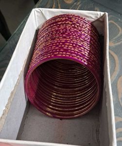 Pink Glitter Glass Bangles (22 Pieces)