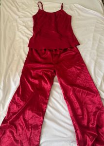 Deep Red Satin Cami & Pants Set