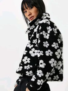 WESTSIDE Floral Print Faux Fur Jacket