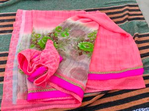 Pink Floral Saree with Blouse