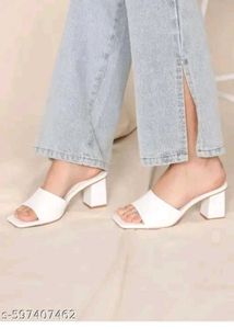 Chic White Block Heel Mules