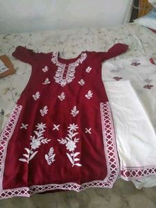 Maroon Embroidered Kurti Set