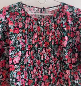 ZARA Floral Smocked Blouse