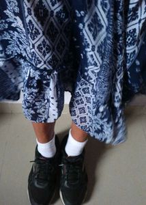 Blue And White Floral Design Maxi Dress