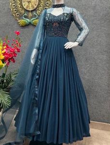 32 Bust Sequence Work Blue Ethnic Gown For Women
