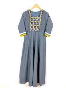 Grey Embroidery Printed Long Dress (Women)