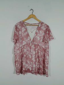 Pink Printed Oversized Top Women's