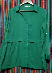 Shiny Dark Green Mini Dress top For Office Girls
