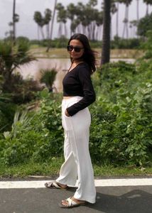 White Wide Leg Pant And Black Top