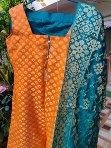 Orange &amp; Teal Kurta Set