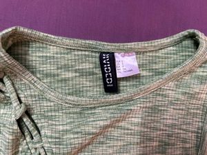 Sage Green Lace-Up Ribbed Crop Top