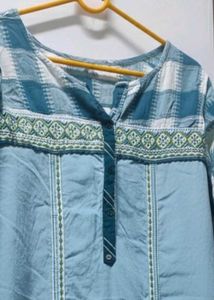 Blue &amp; White Cotton Kurta