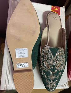 Embroidered Green Mules