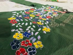 Hand Painted Floral Embroidered Green Tunic