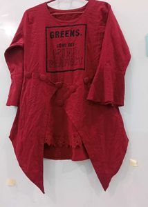 Maroon Bell Sleeve Button Top