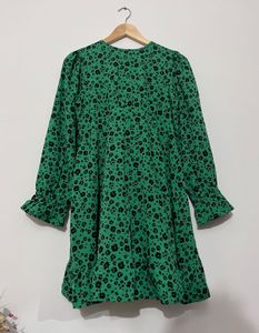 Green Floral Print Mini Dress