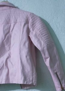 Baby pink leather jacket with zipper