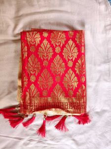 Cream & Red A R SILK DUPATTA