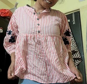 Striped Embroidered Top
