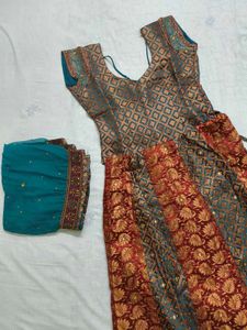 Teal & Red Lehenga Set