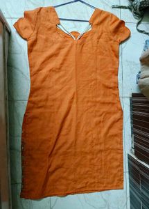 Orange Embroidered Kurti