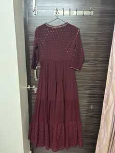 Maroon &amp; Golden Cocktail Maxi Dress