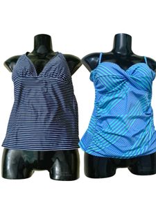 2 Striped Tankini Swimsuit Tops Camisole M&L