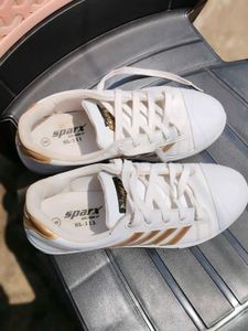 White &amp; Gold Stripe Sneakers