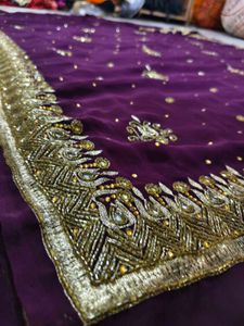 Purple Embroidered Saree Aari Work