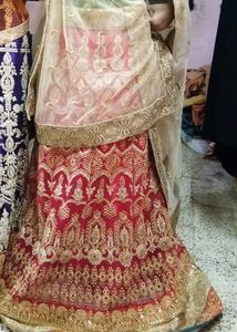 Red Lehnga With Golden Blouse