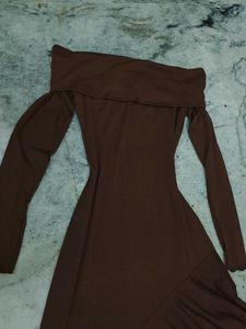 Newme Off Shoulder Brown Dress