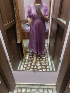 Lavender Embroidered Anarkali Kurti