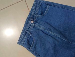 Denim Midi Skirt with Front Slit