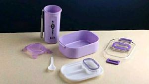 3 Compartment Lunch Box 250 Ml Water Bottle 750ml