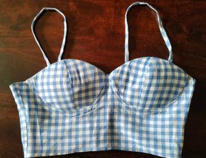 Blue Gingham Crop Top
