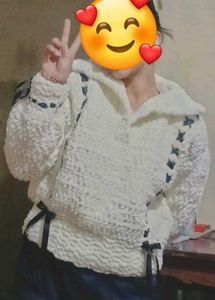 Handmade Crochet Cropped Cute &Cozy White Pullover