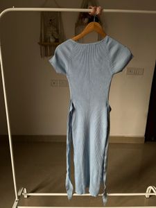 BLUE RIB-KNIT  BODYCON MIDI DRESS