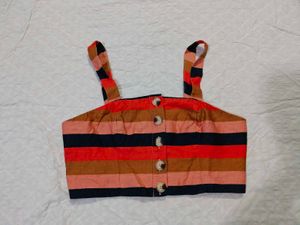 Striped Button Crop Top