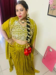 Mustard Yellow Dhoti Saree with Embellished Blouse