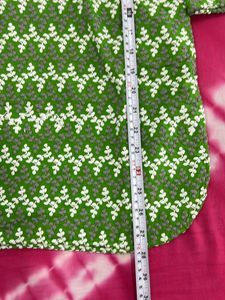 Green Floral Print Chikankari Work Tunic Kurta