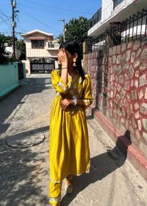 Yellow Embroidered Kurti Set