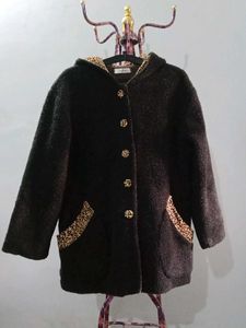 Brown Fuzzy Leopard Trim Coat